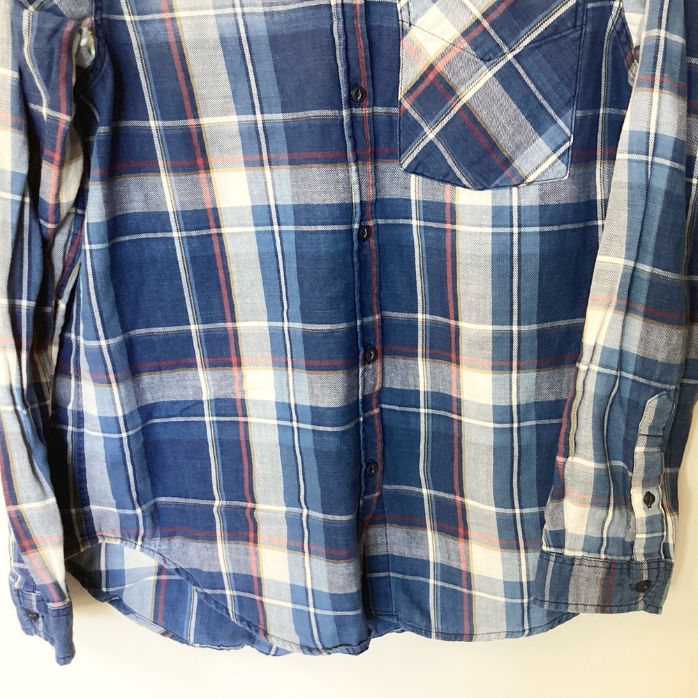 Current Elliott The Boyfriend Long Sleeve Plaid Button Up Shirt - Blue - M - Picture 3 of 5